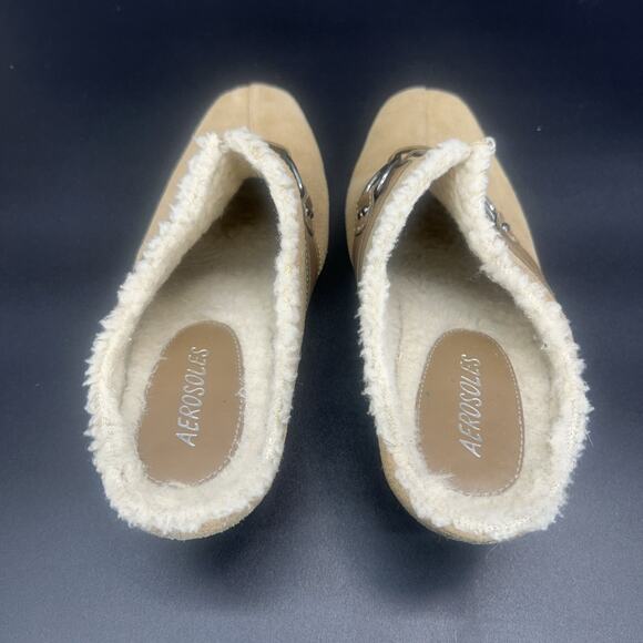 Aerosoles Cinch of Salt Womens 8.5M Tan Suede Faux Fur Slip-On Heeled Clog Mules - Picture 4 of 10